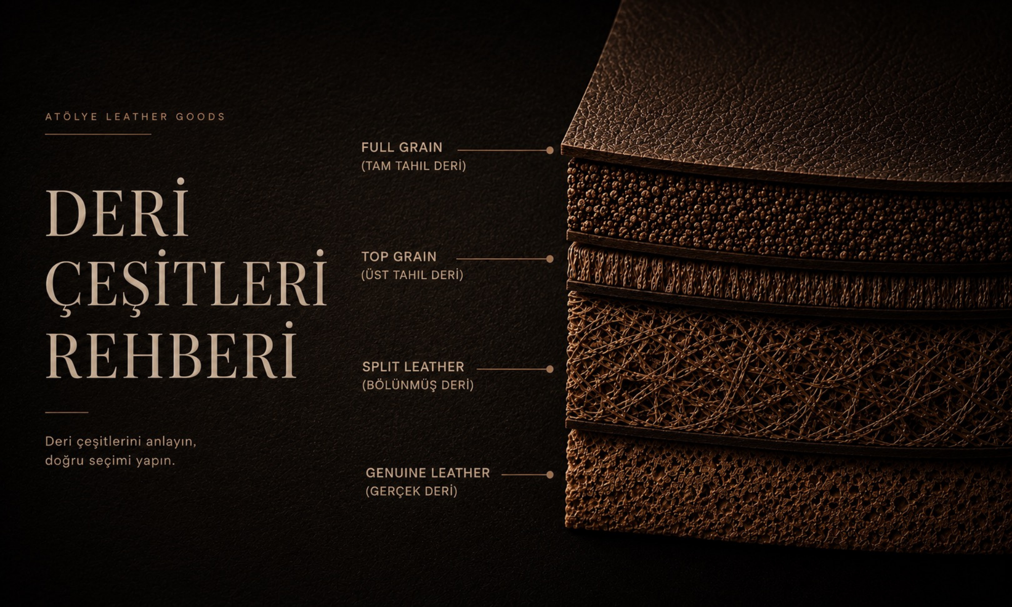 Deri Çeşitleri Rehberi: Full Grain, Top Grain, Genuine Leather ve Split Leather Arasındaki Farklar